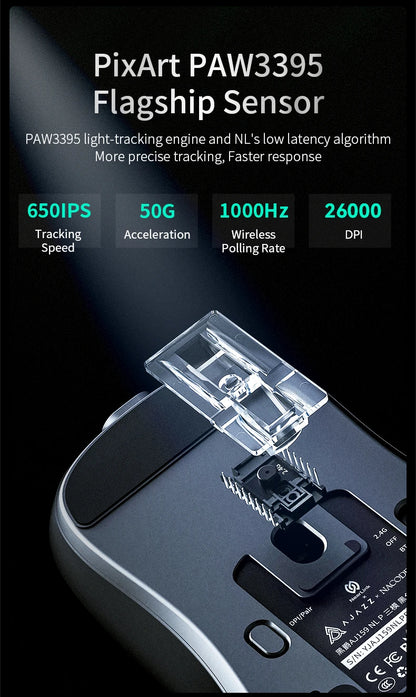 AJAZZ AJ159 NL Wireless Mouse 800mAh Compatible with Games and Office PAW3395 1K Nearlink BT Wireless Mouse Laptop GiftAJAZZ AJ1