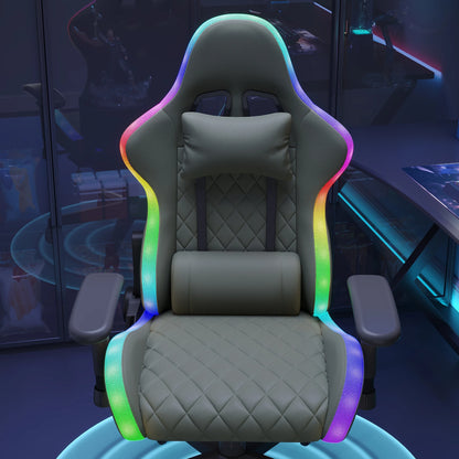 Ergonomic Gaming Chair with LED RGB Lights, Adjustable Gamer Chair with Lumbar Massage Support, Reclining Computer Chair for Teens & Adults