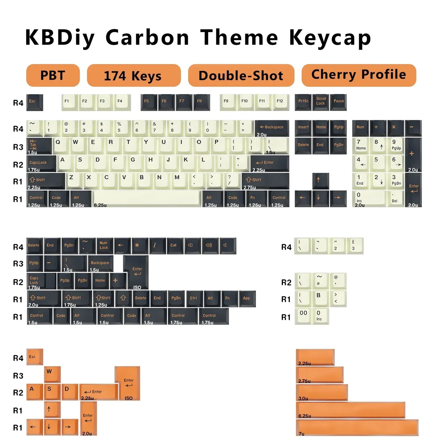 KBDiy GMK BOW Keycaps Cherry Profile Retro White And Black Double Shot PBT Keycap 7u for Mechanical Gaming Keyboard Key Caps Set