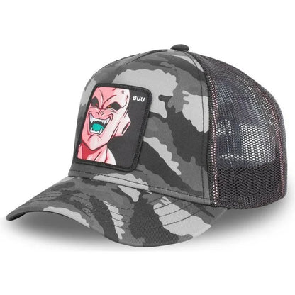 Dragon Ball Buu Goku-Kappe, Sommer-Reisekappe mit Schirm, Herren-Kappe mit Stickerei, im Hip-Hop-Stil, Sonnenvisier, verstellbare Trucker-Netzkappe