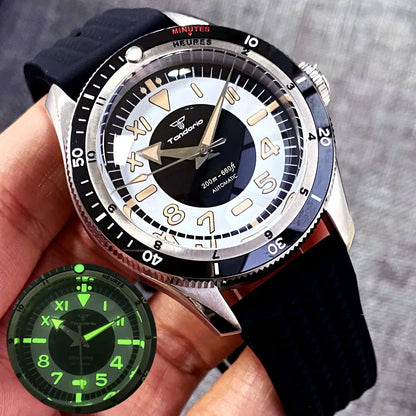 Tandorio Red Blue 40mm PT5000 Japan NH35A Mechanical Automatic Dive Men Watch 20ATM Waterproof Domed Sapphire Screw Crown Reloj