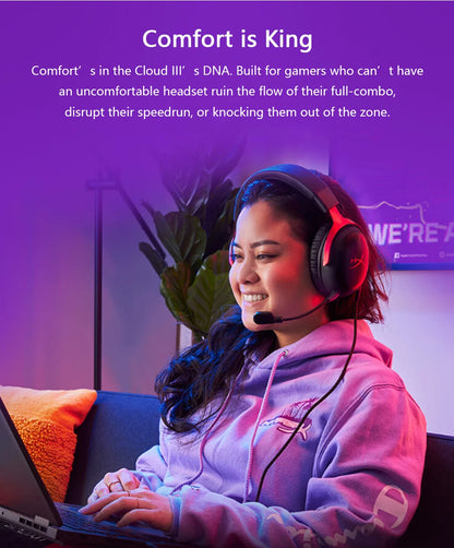 Auriculares gaming con cable HyperX Cloud III con audio espacial DTS X, transductores de 53mm y micrófono con cancelación de ruido – Auriculares gaming USB y 3.5mm para PC, PS5, Xbox y Switch