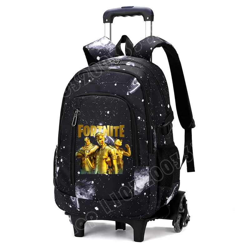 Fortnite 2 viename vežimėlis-kuprinė su žvaigždėto dangaus raštu, didelės talpos vandeniui atsparus nešiojamojo kompiuterio krepšys su laiptų įveikimo konstrukcija, mokyklinė kuprinė moksleiviams