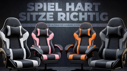 Comanlai Gaming Chair with Footrest Ergonomic High Back Computer Chair with Adjustable Headrest Lumbar Support PU Swivel Chair