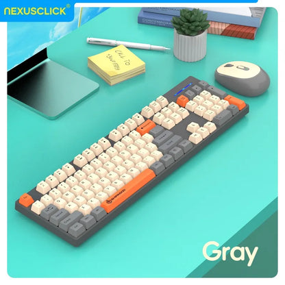 NexusClick Wireless Gaming Office Keyboard&Mouse Set Smart Power Saving Full Size 104 Keys 1600DPI Adjustable USB for Laptop PC