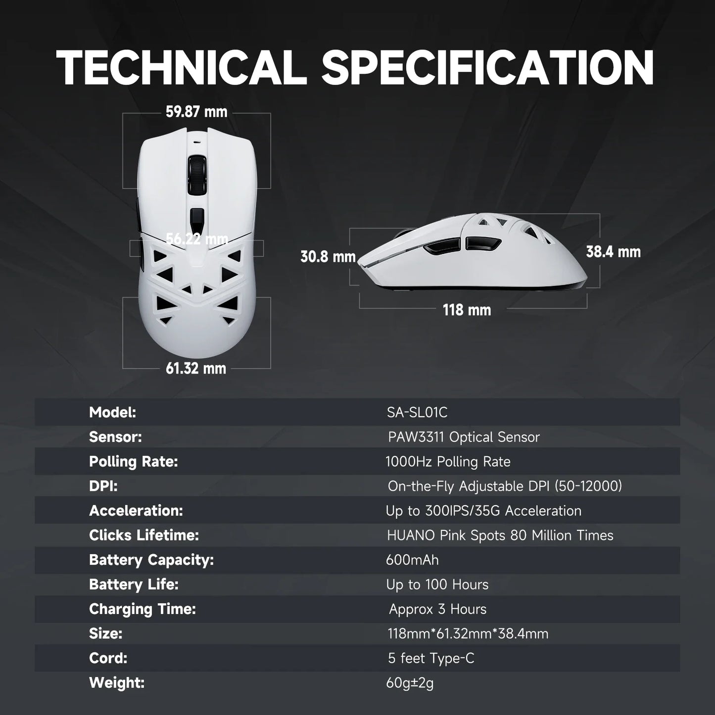 RAWM SL01C Wireless Lightweight Gaming Bluetooth Mouse Tri-Mode E-sports Gamer Mini Hollow PAW3311 PC Laptop Office Accessories