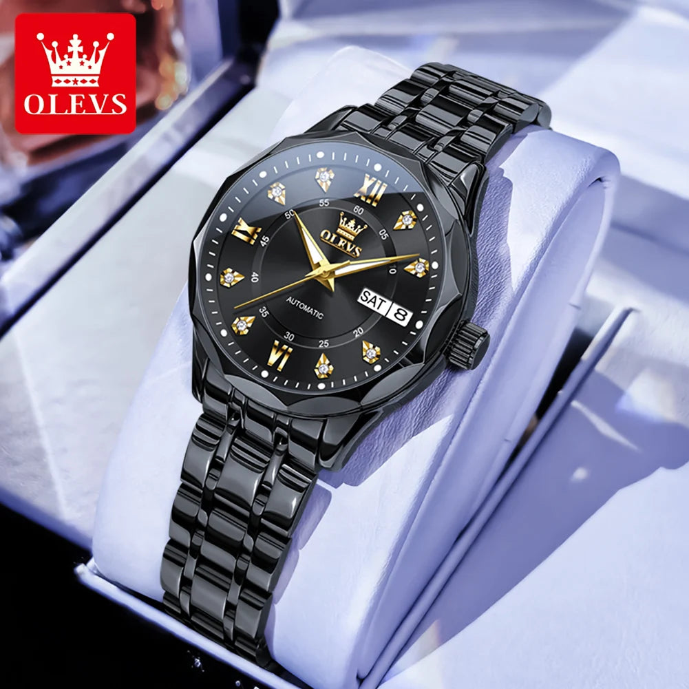 OLEVS 6727 Ladies Watch Automatic Mechanical Watch Stainless Steel Waterproof Calendar Week Watches For Women Luxury Elegant New