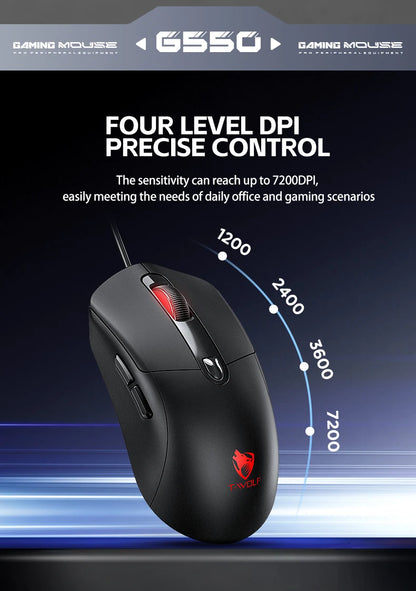 2026 Wired Gaming Mouse RGB with Anti-Slip Grip, 6-Key Ergonomic Gaming Mouse for PC, Desktop & Laptop, Adjustable DPI Wired Gaming Mouse