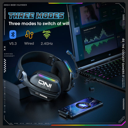 Cuffie gaming wireless Onikuma GT808 RGB – Bluetooth 5.3, 2.4GHz e 3.5mm con microfono