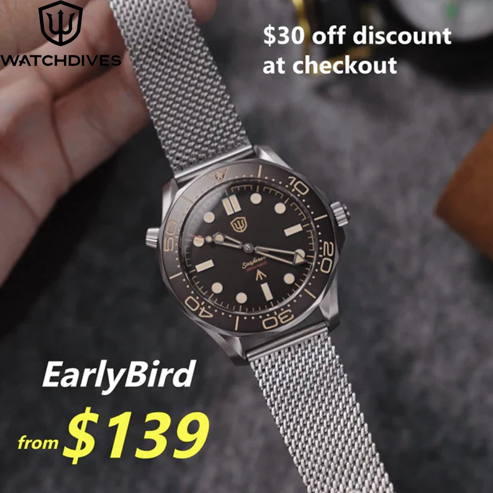Watchdives 42mm Seafarer Grade 2 Titanium NTTD Dive Watch WD007Q V2 VH31 Sweep Second Quartz Movement Luminous Sapphire Watches