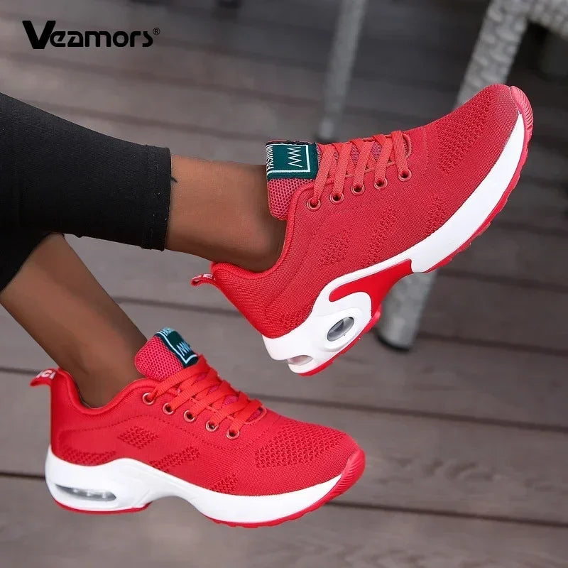 Fashion Women Lightweight Sneakers Running Shoes Outdoor Sports Shoes Breathable Mesh Comfort Running Shoes Air Cushion Lace Up