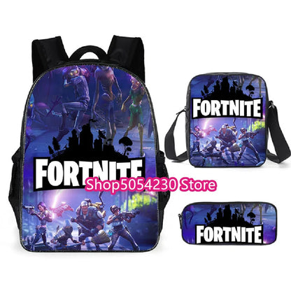 Mochila Fortnited 3PCS para Rapazes, Victory Game, 16 Polegadas, Resistente à Água, Mochila Pré-Escolar, Mochilas Escolares Fixes para o Ensino Básico