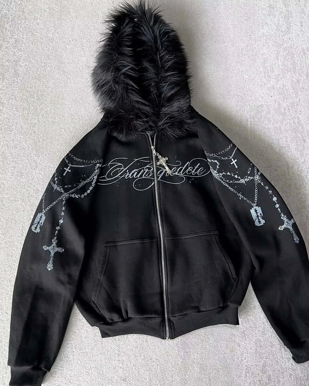 2026 New American Fashion Trend Goth Printed Zipper Hoodie Women Street Hip Hop Punk Rock Sweatshirt Unisex Casual Loose Hoodie, produit gaming premium Fraquane