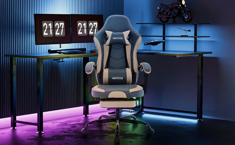 Sedia da gaming WOTSTA con poggiapiedi, sedia gamer ergonomica con cuscino lombare e poggiatesta, sedia per computer regolabile in altezza