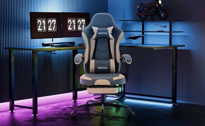 Sedia da gaming WOTSTA con poggiapiedi, sedia gamer ergonomica con cuscino lombare e poggiatesta, sedia per computer regolabile in altezza