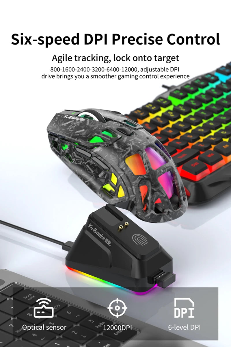 Ľahká herná myš Lenovo Tri-Mode s RGB nabíjacím dokom, 12000DPI, 2.4G/Bluetooth/káblové pripojenie, ergonomická myš pre PC a notebook