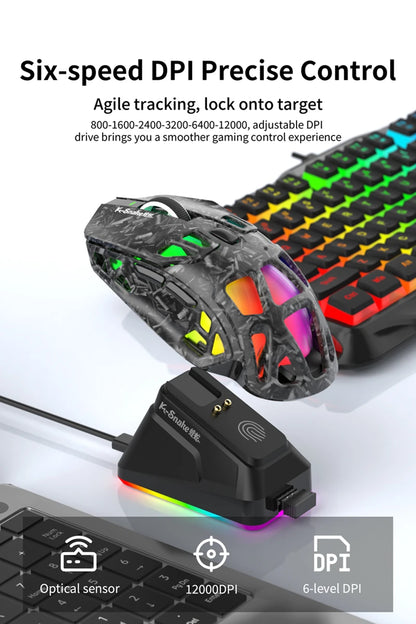 Ľahká herná myš Lenovo Tri-Mode s RGB nabíjacím dokom, 12000DPI, 2.4G/Bluetooth/káblové pripojenie, ergonomická myš pre PC a notebook