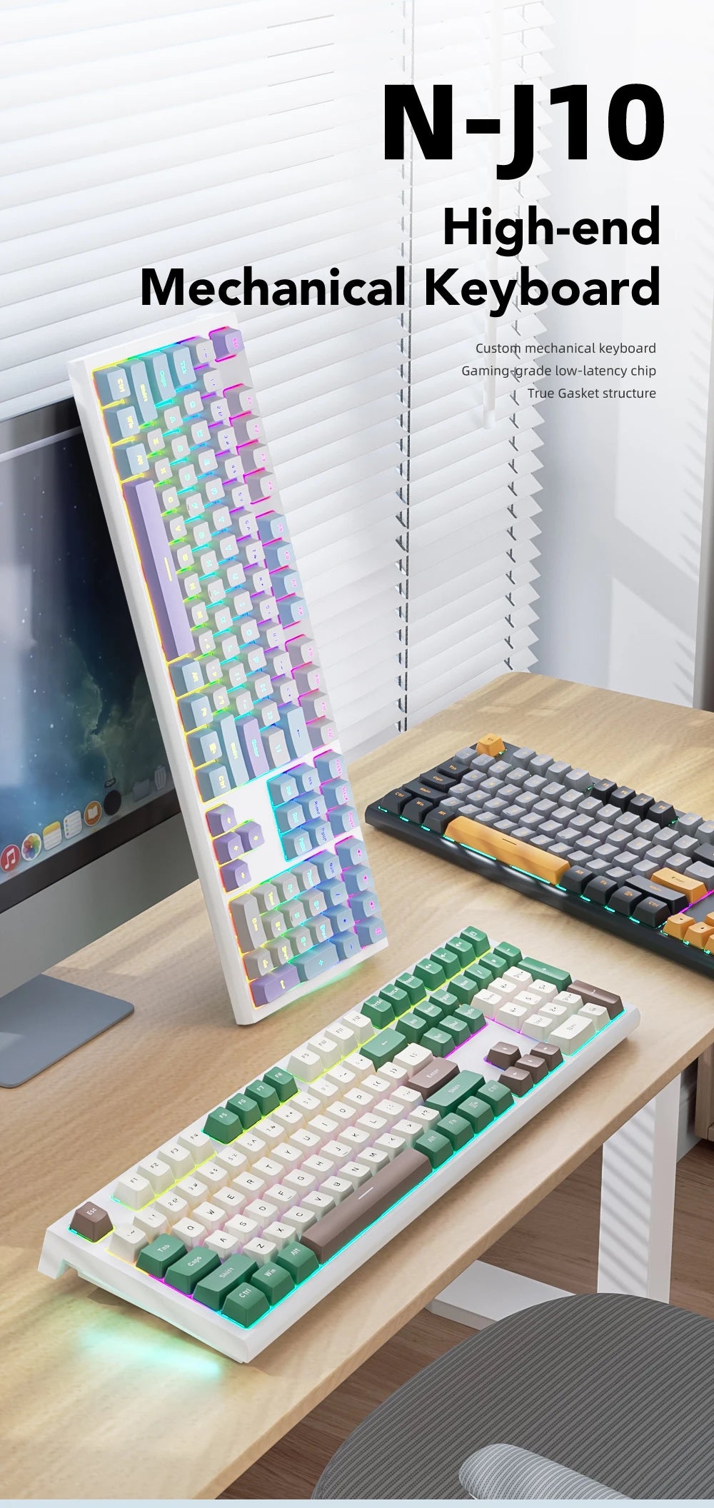 Mechanische kabelgebundene Gaming-Tastatur mit 108 Tasten und RGB-Hintergrundbeleuchtung | Gaming-Chip | Niedrige Latenz | Anti-Ghosting | Für PC-, Windows- und Mac-Gamer