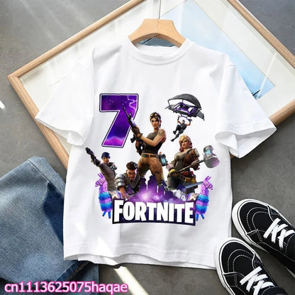 Fortnites Kids T-shirts Birthday Number 1-10 Printed T-shirt Boys Summer Casual Short Sleeves Sports Tops Children's Clothing