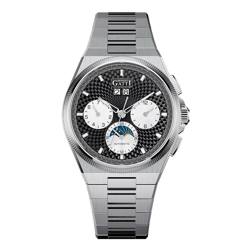 BONEST GATTI 2026 New Men's Automatic Watch 316L Stainless Steel Luminous Date Week Month 24H Display Business Mechanical Watch