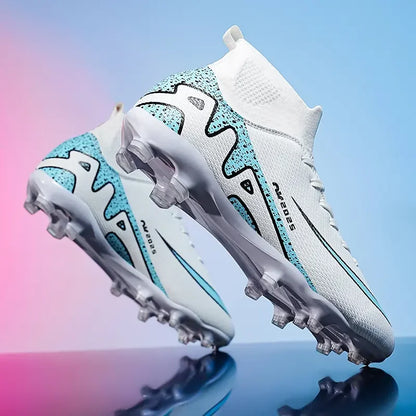 Men High Top Soccer Cleats Anti Slip Wear Resistant Firm Ground Breathable Comfortable Outdoor Grass Field Training Athletic