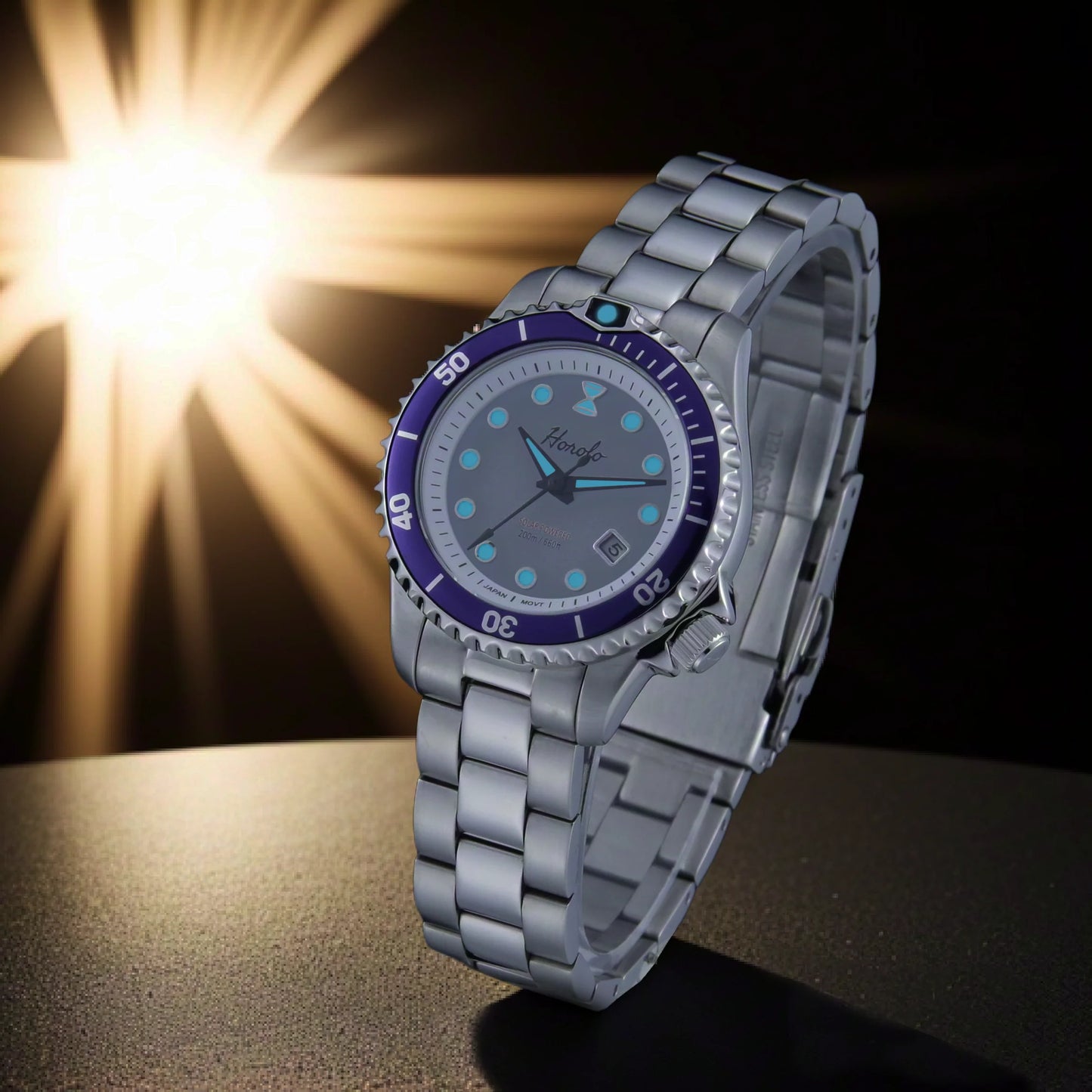 Horolo Women' Watches Japan Solar Movement 30mm Luminous Water Resistant Sapphire stainless steel Luxury Watch Gift For Wife