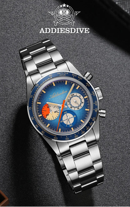 ADDIESDIVE Top Brand AD2551 Chronograph Watch C3 Super Luminous 316L Stainless Steel 10Bar Waterproof 0S20 Movement Men's Watch