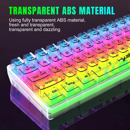 HXSJ 60% kabelgebundene transparente Gaming-Tastatur, RGB-beleuchtet, ultrakompakte wasserdichte kleine Kompakttastatur mit 61 Tasten für PC/Mac