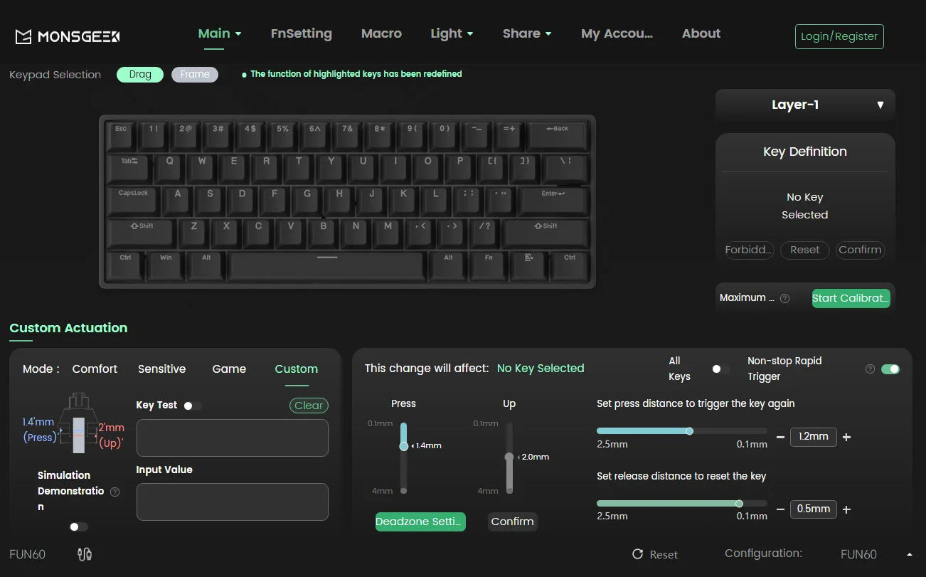 Teclado mecánico MONSGEEK FUN60 PRO&MAX HE con interruptores magnéticos, teclado gaming inalámbrico 60%, Rapid Trigger 8K ARGB personalizable