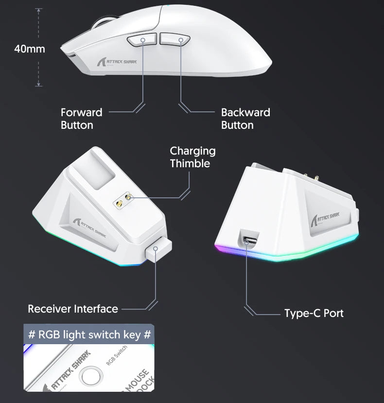 Attack Shark X11&R1 Tri Mode Bluetooth Wireless Mouse With Charger Base RGB Ergonomics Mice Lightweight PC Gamer Accessories