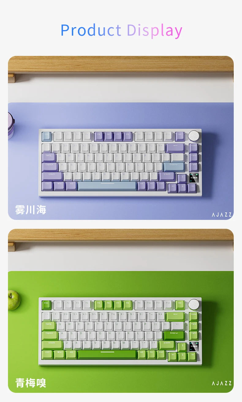 AJAZZ AK820 Tastiera meccanica con layout compatto 70%/illuminazione RGB/switch hot-swappable, con connessione cablata, wireless e Bluetooth