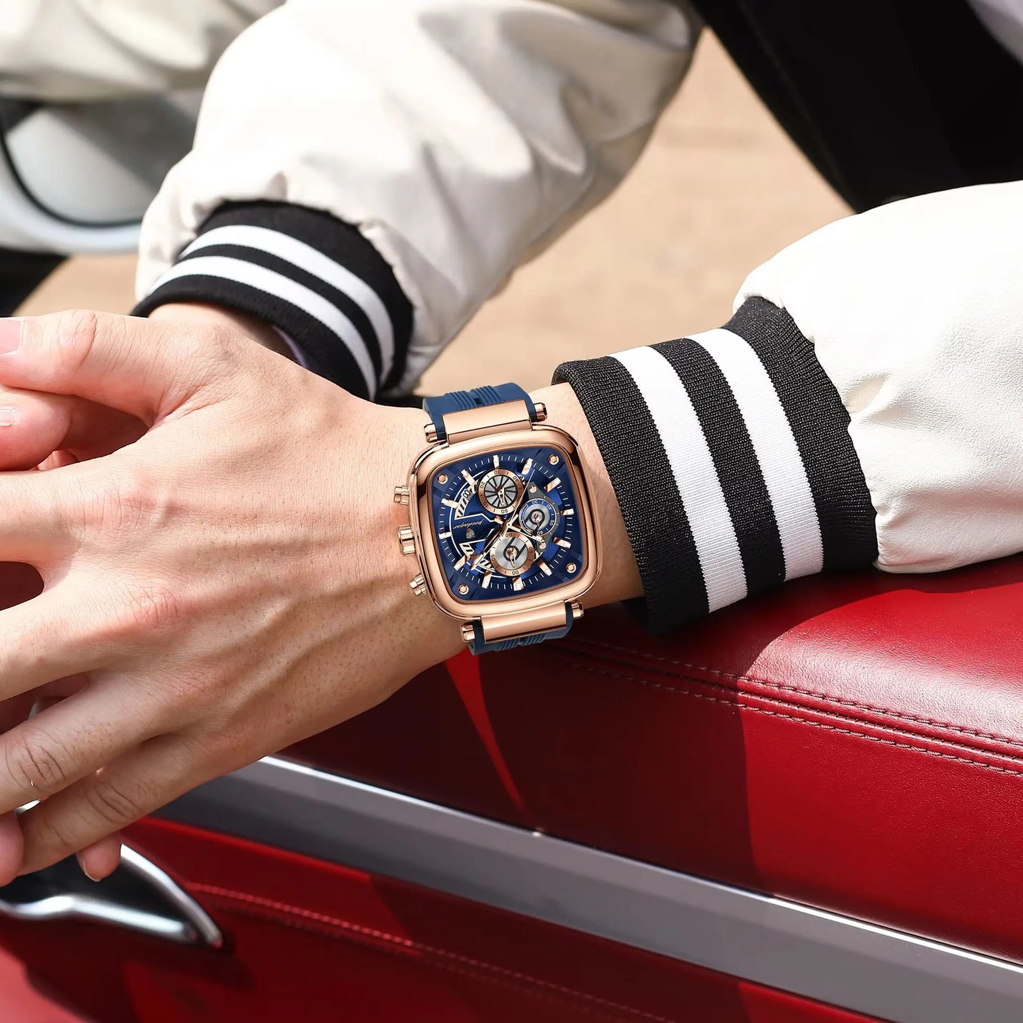 POEDAGAR Square Sport Man Wristwatch Date Waterproof Luminous Chronograph Watch For Men Silicone Strap Men's Quartz Watches Male