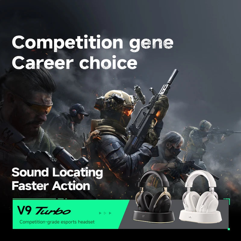 Auriculares gaming inalámbricos MCHOSE V9 Turbo con sonido envolvente 7.1, RGB, auriculares esports con drivers de 60mm, micrófono con cancelación de ruido y base de carga