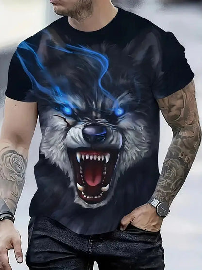 Summer Wolf Animal 3D Print T-Shirts Men Women Hip-hop Short Sleeve T Shirt Casual Oversized Harajuku Y2K Tops Tees Men Clothing
