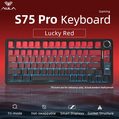 Tastiera meccanica AULA S75 PRO 75% layout personalizzato, retroilluminazione RGB, wireless Bluetooth, tastiera da gaming con schermo e manopola