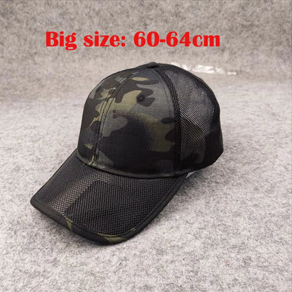 Atmungsaktive Sommer-Baseballkappe aus Mesh für Herren, für große Kopfgrößen, verstellbar, Freizeitkappe, Camouflage-Design, Outdoor-Dschungelkappe, Herren, 62 cm