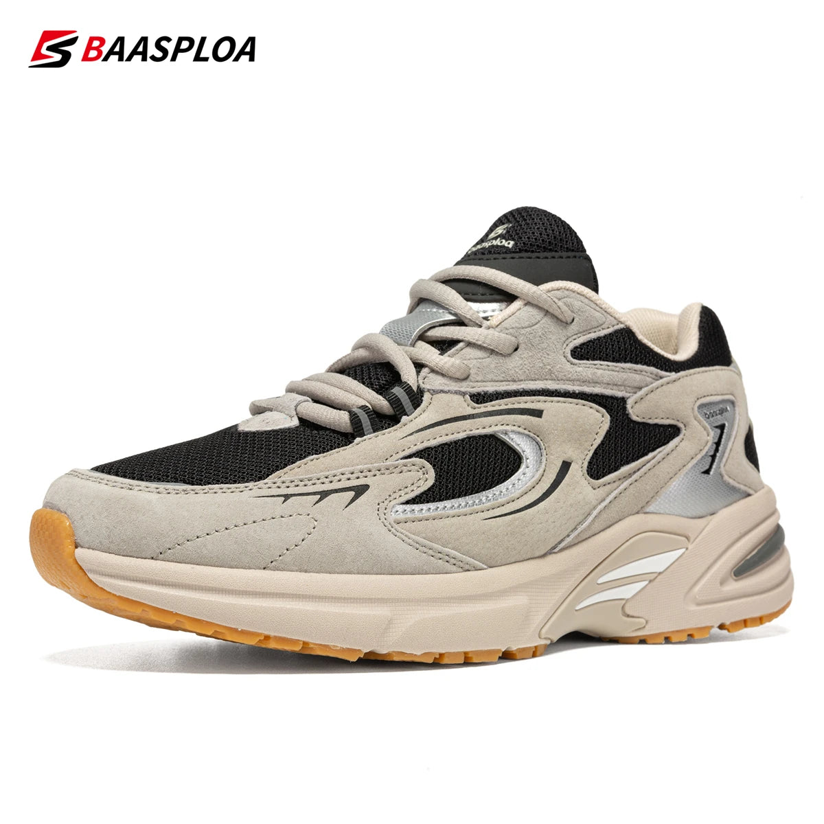 Baasploa Nieuwe hardloopschoenen voor heren, outdoor, modieus, lichtgewicht sportschoenen van mesh, casual herenschoenen, ademend, antislip wandelschoenen