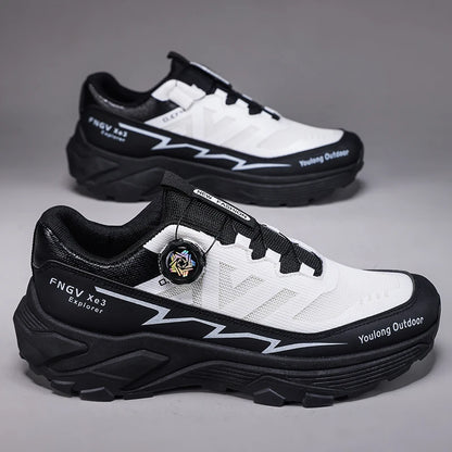 Outdoor Hiking Shoes for Men, Lightweight Trekking Shoes, Breathable Mesh Sneakers, Casual Walking Shoes, Rotating Buckle Design, Non-Slip and Wear-Resistant Trail Shoes, Suitable for Hiking and Camping, 2026 New Running Shoe