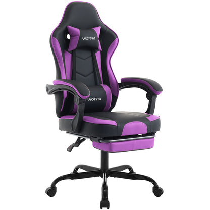 Sedia da gaming WOTSTA con poggiapiedi, sedia gamer ergonomica con cuscino lombare e poggiatesta, sedia per computer regolabile in altezza