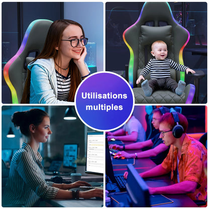 Ergonomic Gaming Chair with LED RGB Lights, Adjustable Gamer Chair with Lumbar Massage Support, Reclining Computer Chair for Teens & Adults