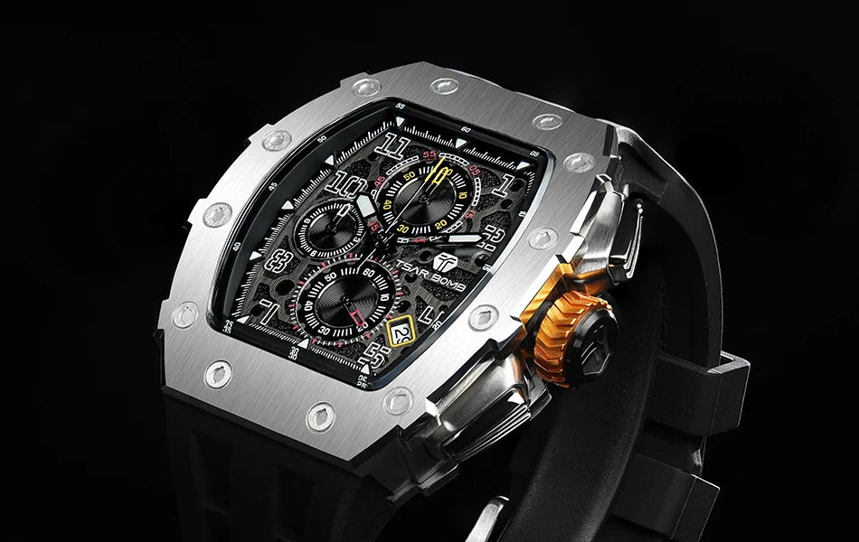 TSAR BOMBA Uhr für Herren, Luxusmarke, Tonneau-Design, wasserdichte Uhr, Edelstahl-Armbanduhr, modische rechteckige Herrenuhr