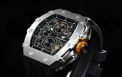 TSAR BOMBA Uhr für Herren, Luxusmarke, Tonneau-Design, wasserdichte Uhr, Edelstahl-Armbanduhr, modische rechteckige Herrenuhr