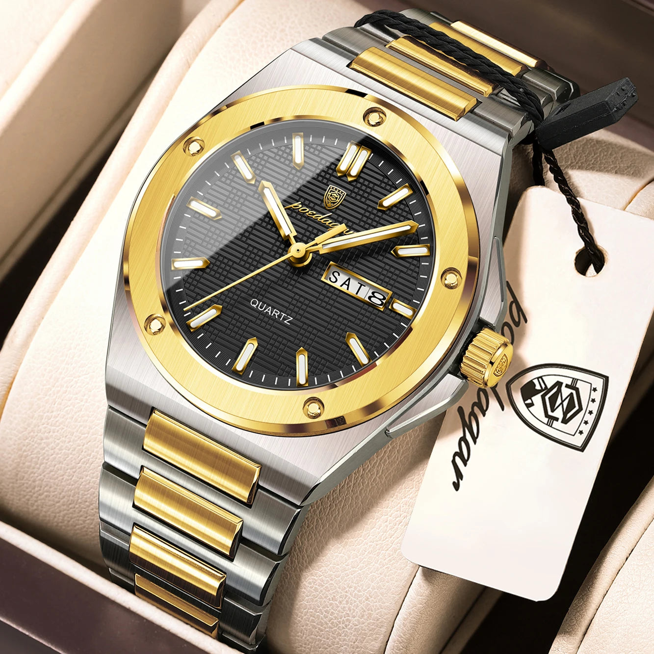 POEDAGAR Business Men Clock Date Week Stainless Steel Luxury Man Wristwatch Waterproof Luminous Sport Quartz Men's Watches Reloj