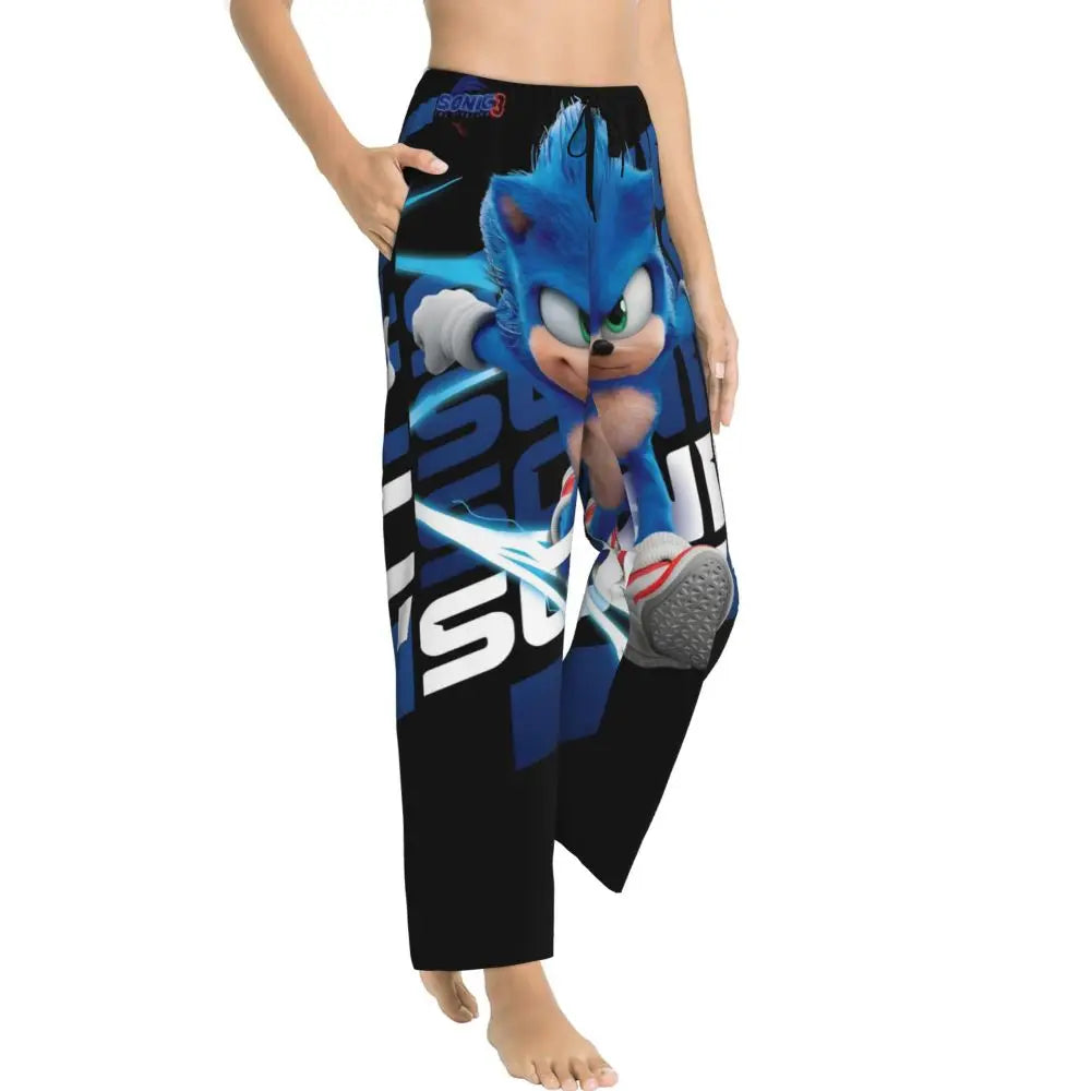 Custom Women Soniced Pajama Pants Printed Hedgehog Game Sleep Sleepwear Bottoms with Pockets