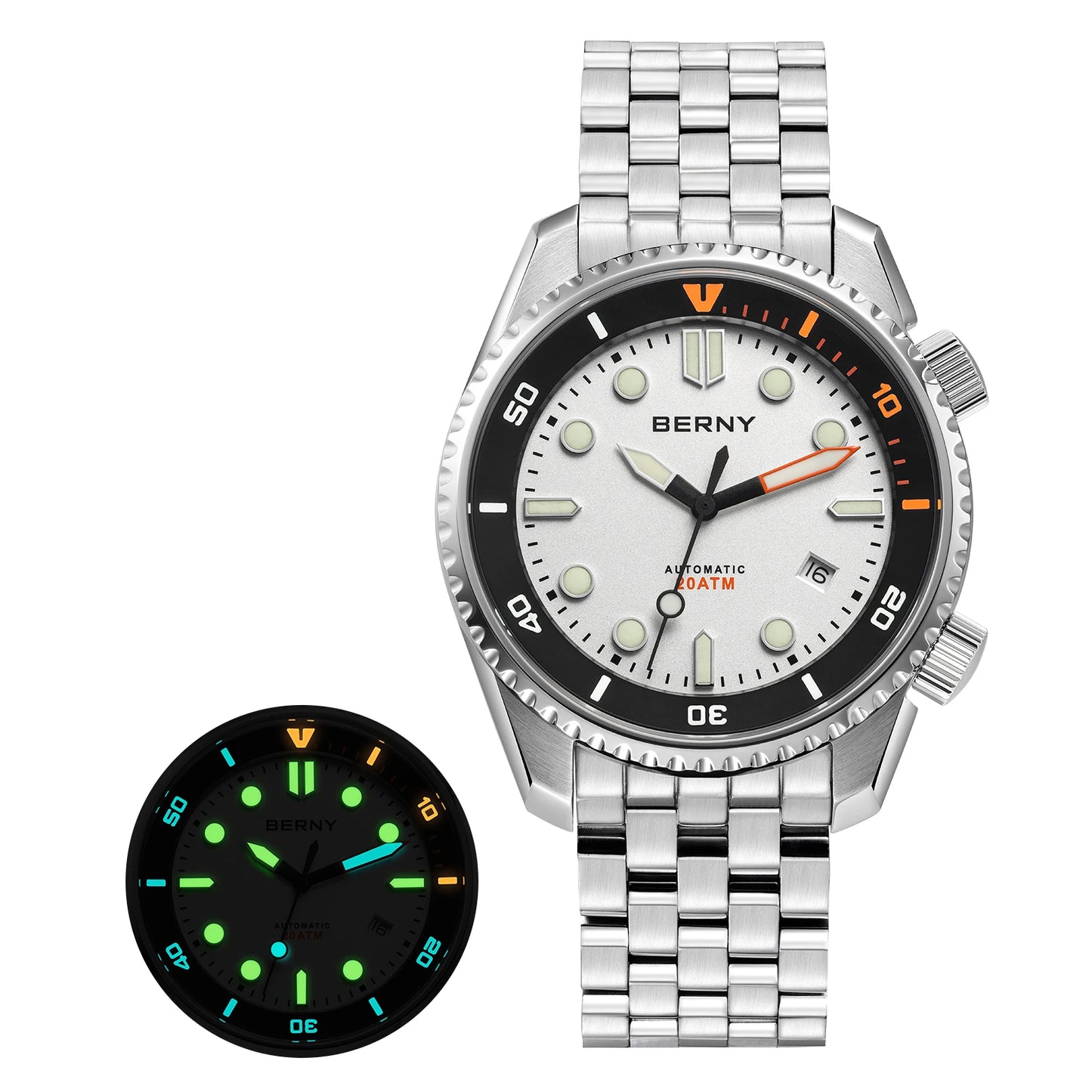 BERNY Diver Automatic Watches Men's Luxury Sapphire 316L Stainless Steel Mechanical Watch 42MM 200M Waterproof Diving Men Watch