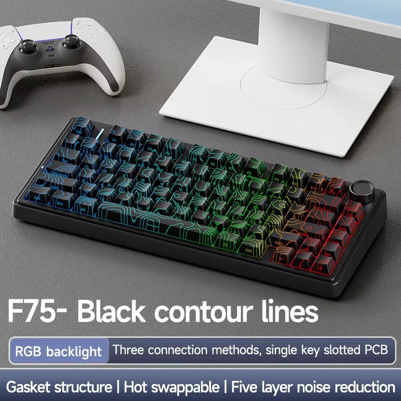 AULA F75 Pro kabellose mechanische Gaming-Tastatur mit Gasket-Mount, RGB, anpassbar, 75-%-Layout und seitlich gravierten PBT-Tastenkappen