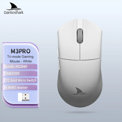Darmoshark M3Pro gamingmus 2.4G BT trådlös tri-mode PAW3395-sensor N52840 26000DPI för stora händer makrodrivrutin mus för gaming