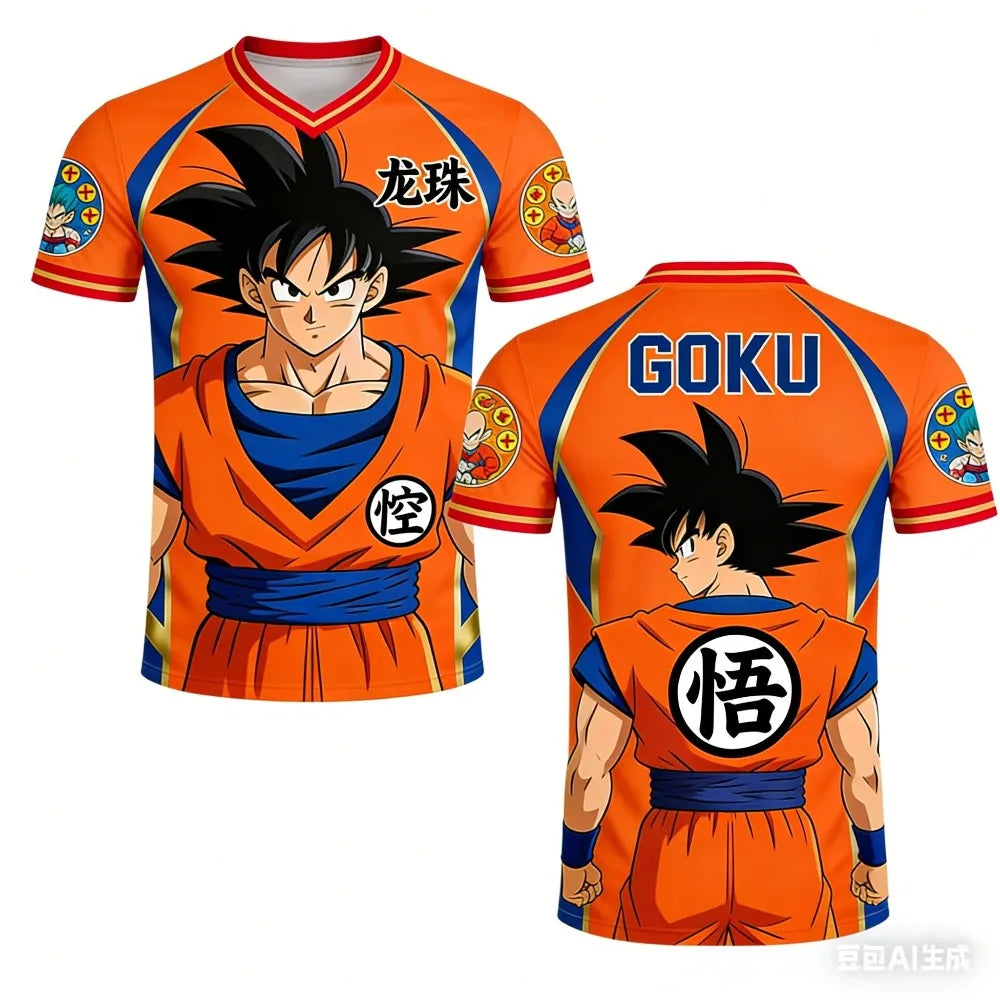 2026 Summer Dragon Ball Goku Classic Anime Men's 3D Printed Breathable Casual T-shirt Family Unisex Kids Sports Football Jersey