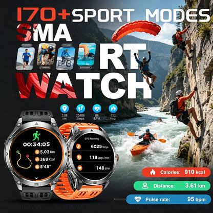 2026 New Military GPS Smart Watch 1000Mah Battery Compass IP68 Waterproof Tactics Sport Flashlight BT Call Smart Watch For Men