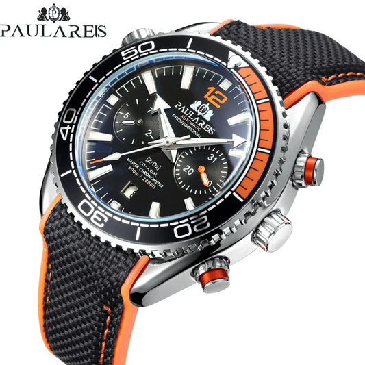 PAULAREIS P Luxus-Automatikuhr für Herren, mechanische Uhr mit Selbstaufzug, Kautschukarmband, wasserdicht, Leuchtanzeige, Datum, modische Herrenuhr